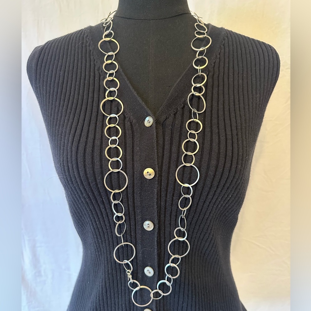 Cookie Lee Silver Tone Long Chain Necklace Statement Layering Circles Modern